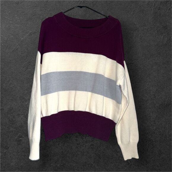 Lucky Brand striped long sleeve pull over sweater top sz L women’s comfort every - Picture 3 of 5
